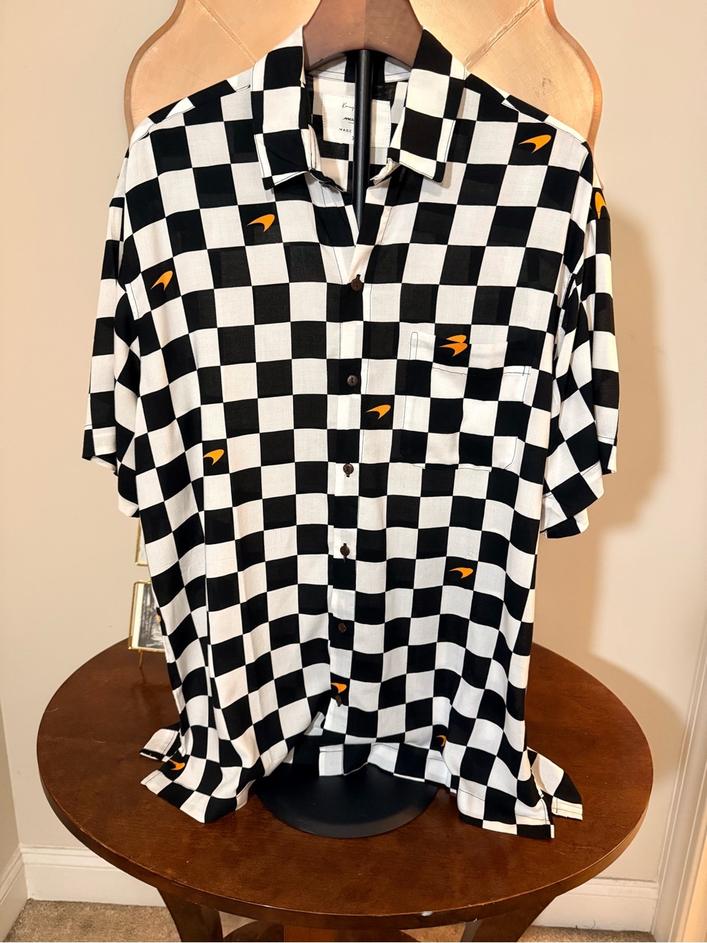 Kenny Flowers x McLaren Checkerboard Print Men’s Hawaiian Shirt Button Up Surfer